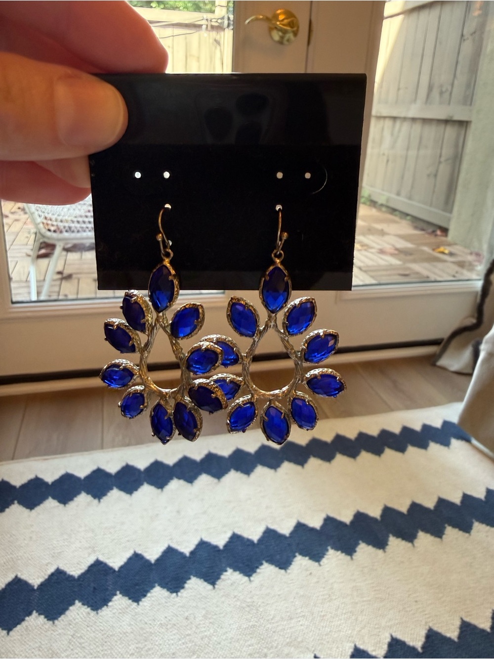 Gold-Tone Blue Crystal Floral Hoop Earrings - Women Jewelry